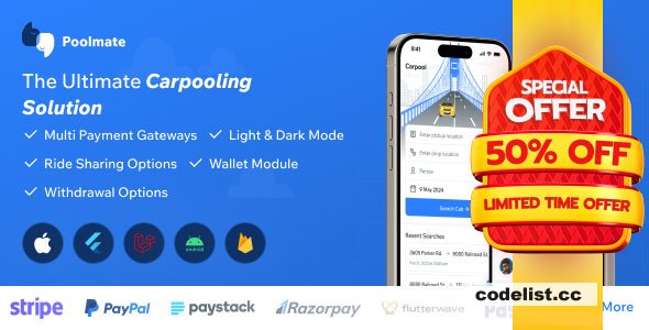 PoolMate v3.4 – BlaBlaCar Clone – Complete Carpooling Solution in Flutter