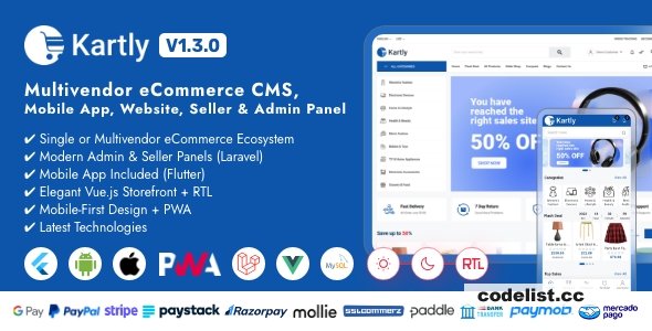Kartly v1.3.0 – Multivendor eCommerce CMS, Mobile App, Website, Seller and Admin Panel