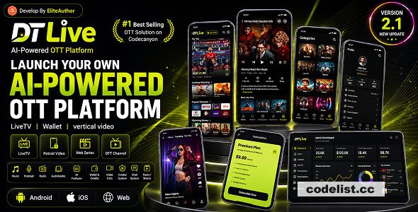 DTLive v2.1 – Movie, TV Show, OTT, Live TV, Streaming Flutter App (Android, iOS, Web) with Admin Panel – nulled