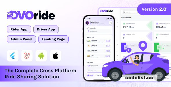 OvoRide v2.0 – Complete Cross Platform Ride Sharing Solution