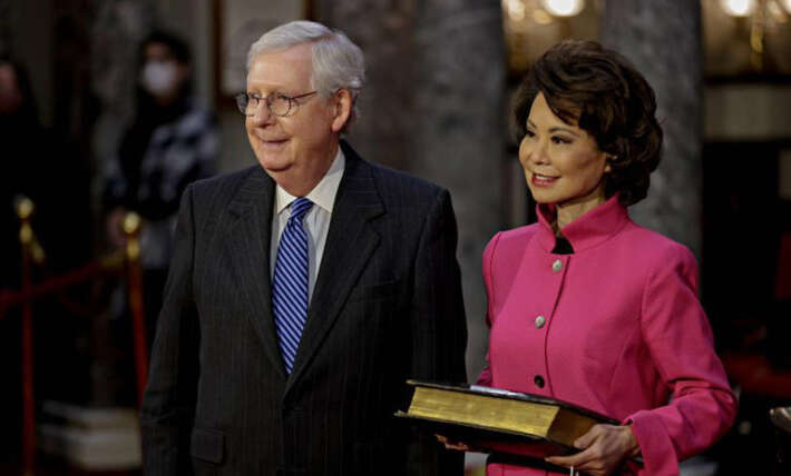 Mitch McConnell’s wife raises eyebrows as she travels to China days after he was taken to hospital unconscious