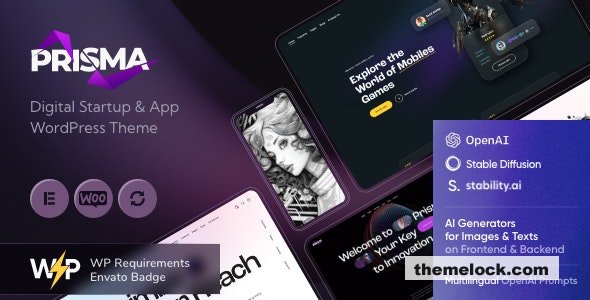 Prisma v1.18.0 – Digital Startup & App WordPress Theme + AI