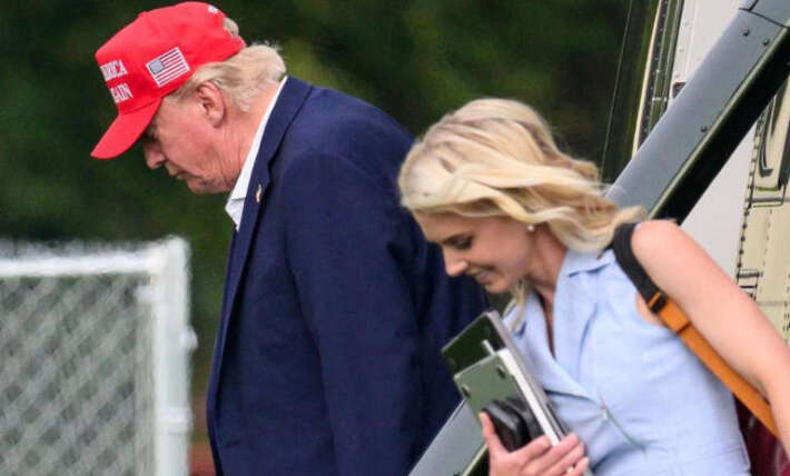 Natalie Harp follows Trump again in a figure-hugging dress amid ‘unhealthy obsession’ claims