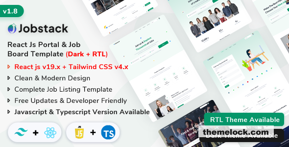 Jobstack v1.8 – React Js Job Portal & Job Board Template (Javascript + Typescript)
