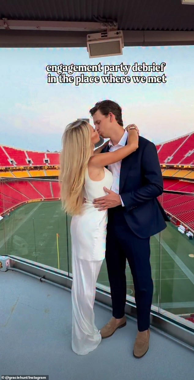 Chiefs heiress Gracie Hunt dazzles in white at her extravagant engagement party with ex-QB’s son
