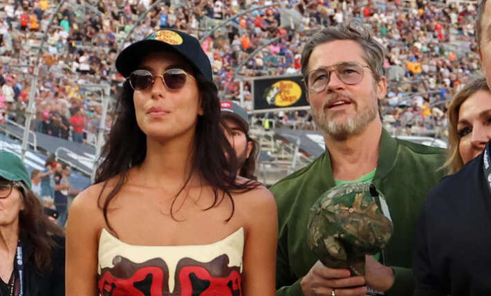 Brad Pitt serves as grand marshal & gives start call at NASCAR’s Bass Pro Shops Night Race, joined by girlfriend Ines de Ramon
