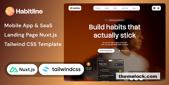 Habitline – Mobile App, SaaS Landing Page Nuxt.js & Tailwind CSS Template