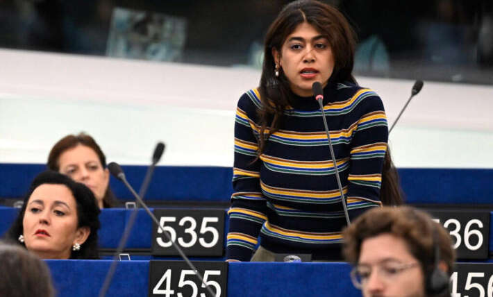 Far-left EU lawmaker under fire after throwing Israeli flag on floor at Oct. 7 memorial