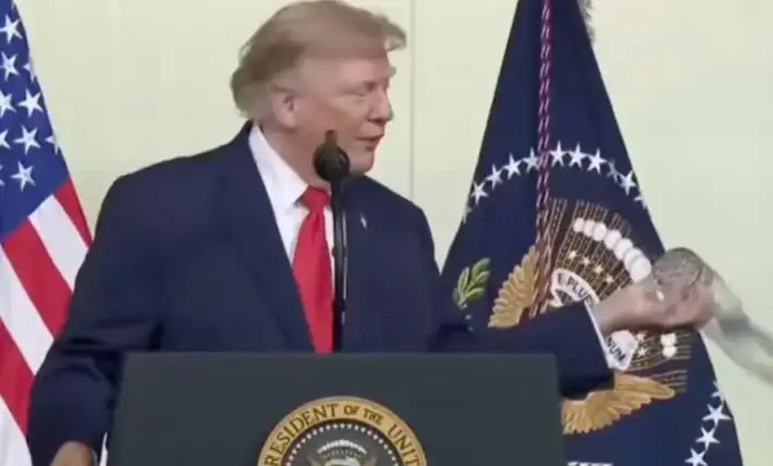 Picture goes viral: Trump tosses glass of water in middle of his speech
