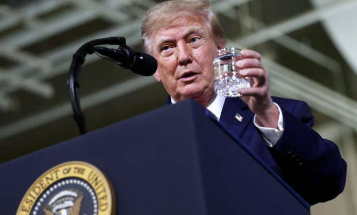 Trump says ‘it’s ridiculous’ as he launches glass of water during his speech