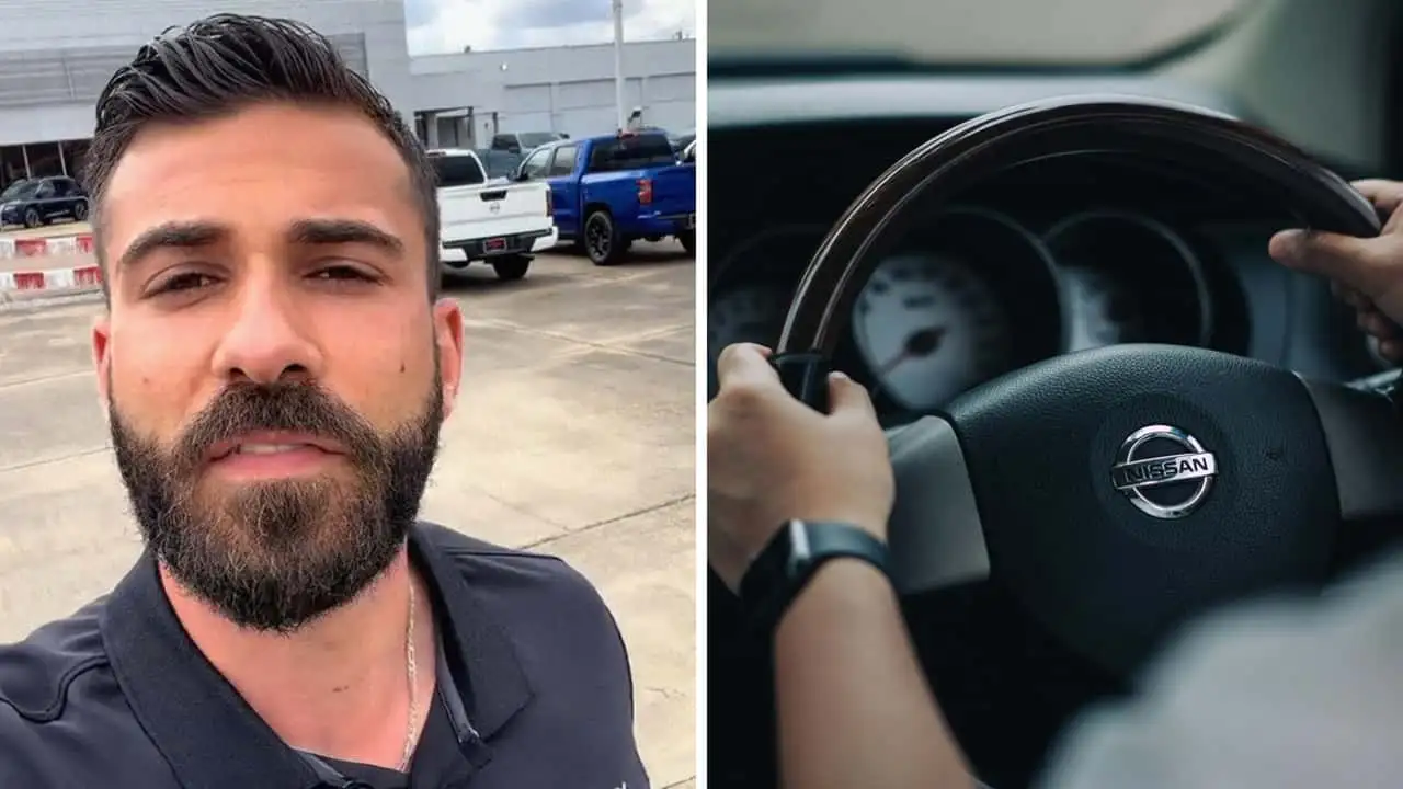 man who is just researching test drives new nissan cars. then he makes a personal connection with the salesman