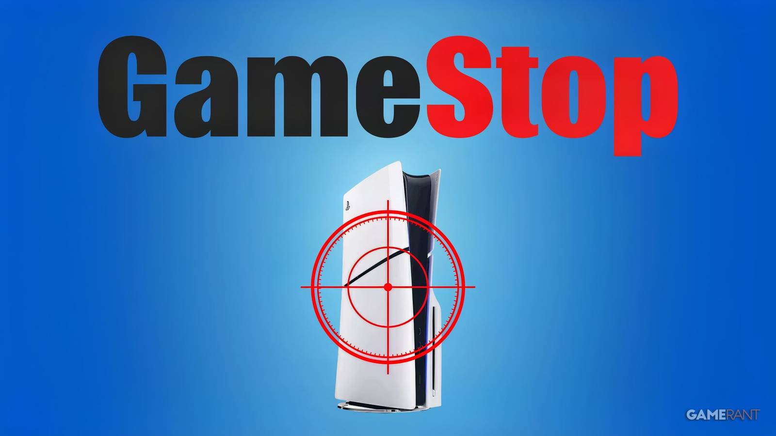 gamestop logo with ps5 in crosshairs