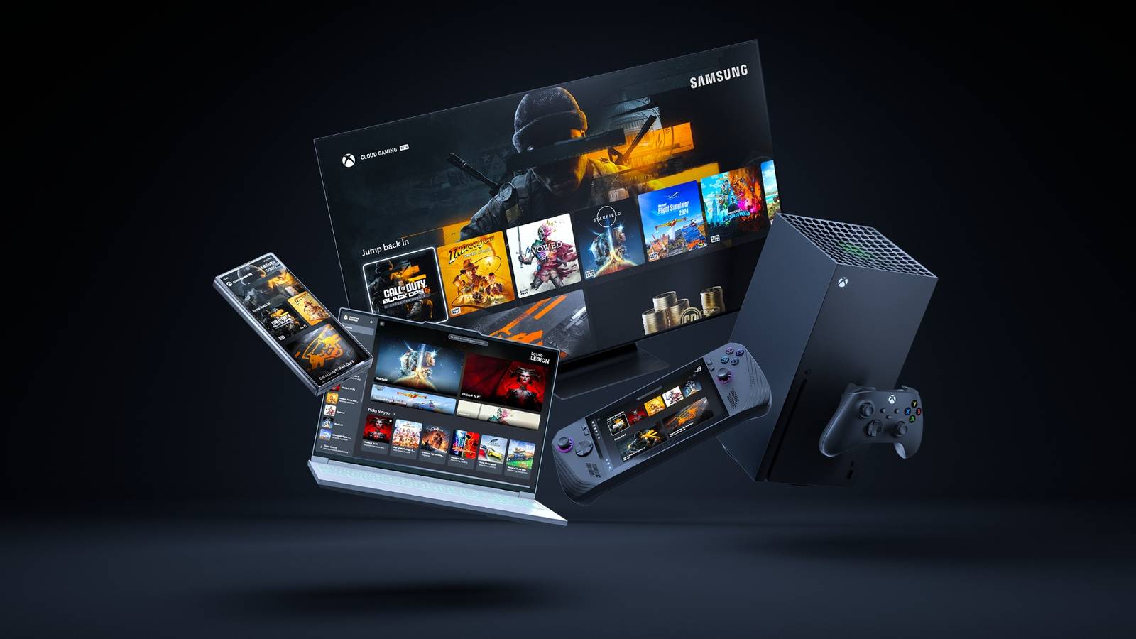 xbox series x rog ally x smart tv laptop phone key marketing banner