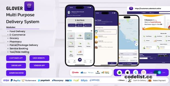 Glover v1.8.40 – Grocery, Food, Pharmacy Courier & Service Provider + Backend + Driver & Vendor app