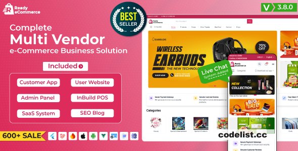Ready ecommerce v4.3.3 – Complete Multi Vendor e-Commerce Mobile App, Customer Website with Store POS