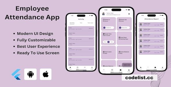 Attendance App v1.0 – Employee Attendance Management Flutter App | Android & iOS Mobil App Template