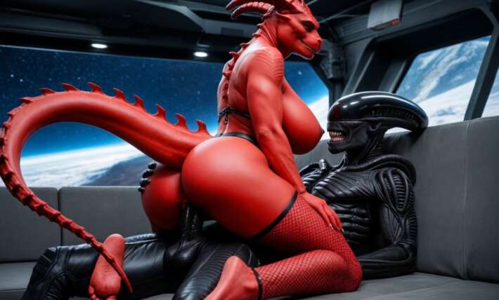 Cosplay In A Strip Club Spaceship With A Large Window Showing Space Realistic
