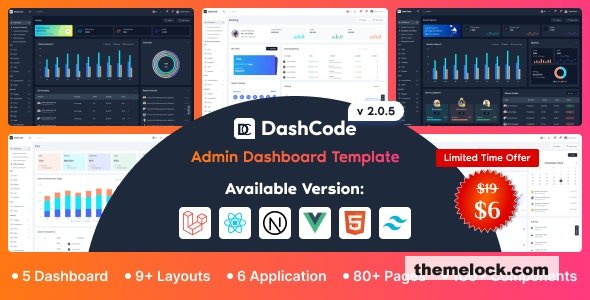 DashCode v2.0.9 – Laravel, React, Vuejs, NextJs, HTML,Tailwind Dashboard Template
