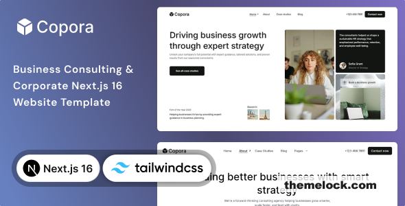 Copora – Business Consulting Next.js 16 & Tailwind CSS 4 Template