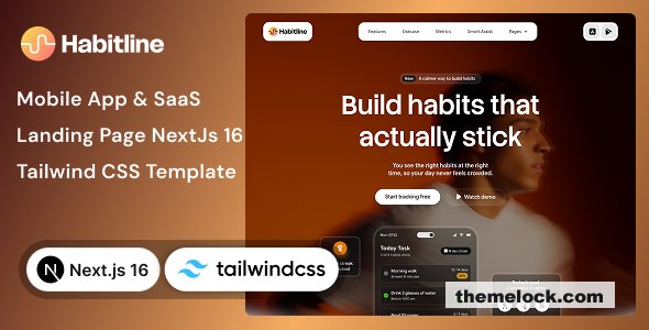 Habitline – Mobile App, SaaS Landing Page Nextjs 16 & Tailwind CSS Template