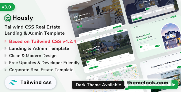 Hously v3.0 – Real Estate Landing & Admin Dashboard Tailwind CSS Template