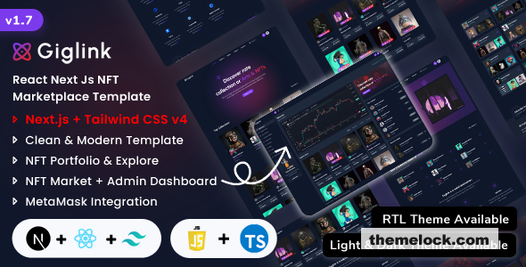 Giglink v1.7 – Next.js NFT Marketplace Landing + Admin Dashboard Template (Javascript + Typescript)