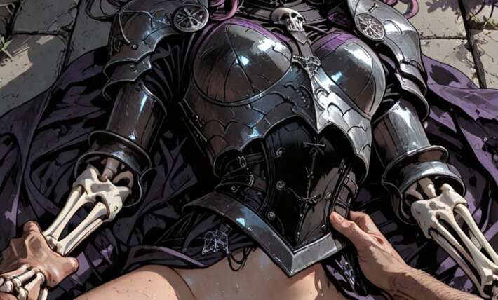 Female Undead Skeletal Warrior Lying Pronerelaxed Pose Massive Shoulder Pauldrons Hentai