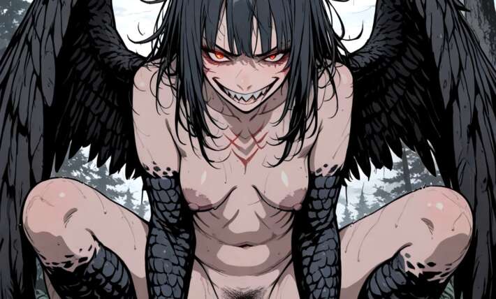 Cowgirl Position Looking Down At The Viewer Droopy Sagging Breasts Two Harpy Women Hentai