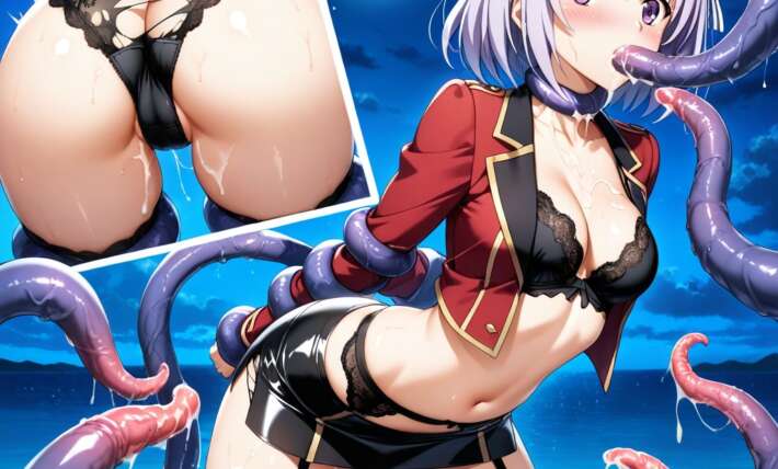 Embarrassed Navel Exposed Tentacles Around Her Cheeks Hentai