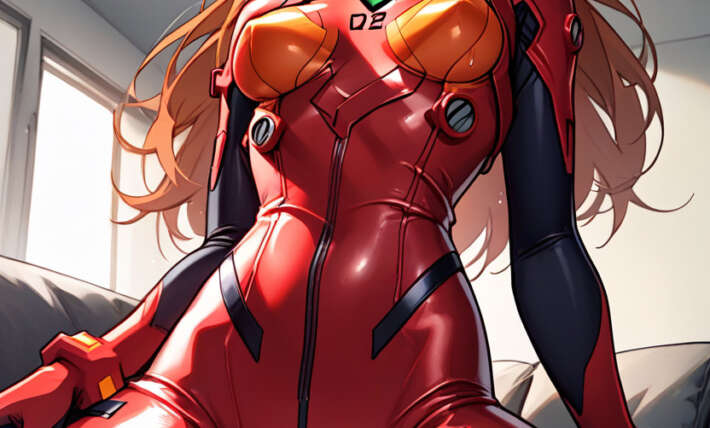 Asuka Langley Shikinami From Neon Genesis Evangelion In Her Red Plugsuit Sitting On Top Of The Viewer’s Lap Comfy Hentai