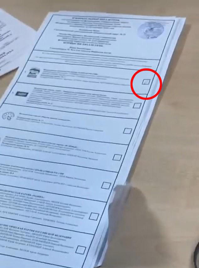 Russian voters are handed ballot papers with an X marked in favour of Putin’s party in elections