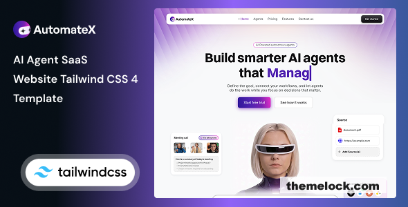 Automatex – AI Agent SaaS Website Tailwind CSS 4 HTML Template