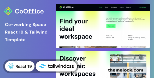 CoOffice – Coworking Space Website React 19 & Tailwind CSS 4 Template