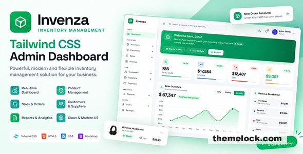 Invenza – Inventory Management Tailwind CSS Admin Dashboard Template