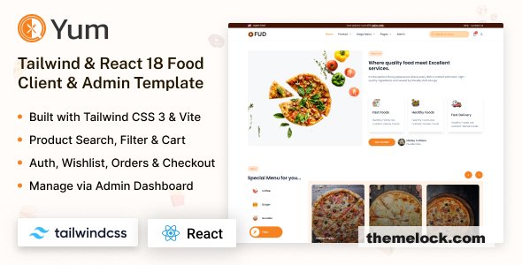 Yum React – Tailwind CSS Client & Admin Food Template