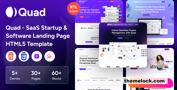 Quad – SaaS Startup & Software Landing Page HTML5 Template